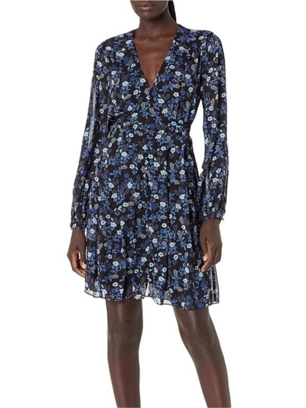 THE KOOPLES Floral Print Tie Waist Dress In Blue Poppy